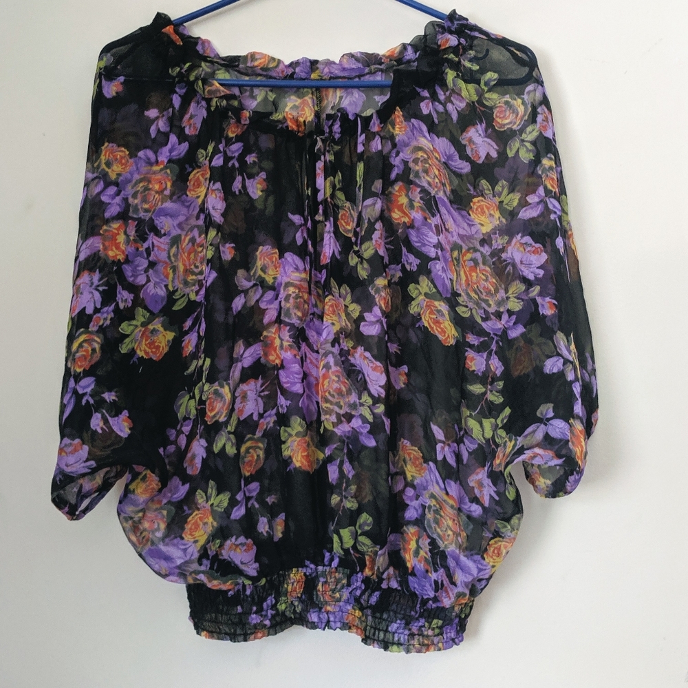 Sheer half sleeve off the shoulder peasant top